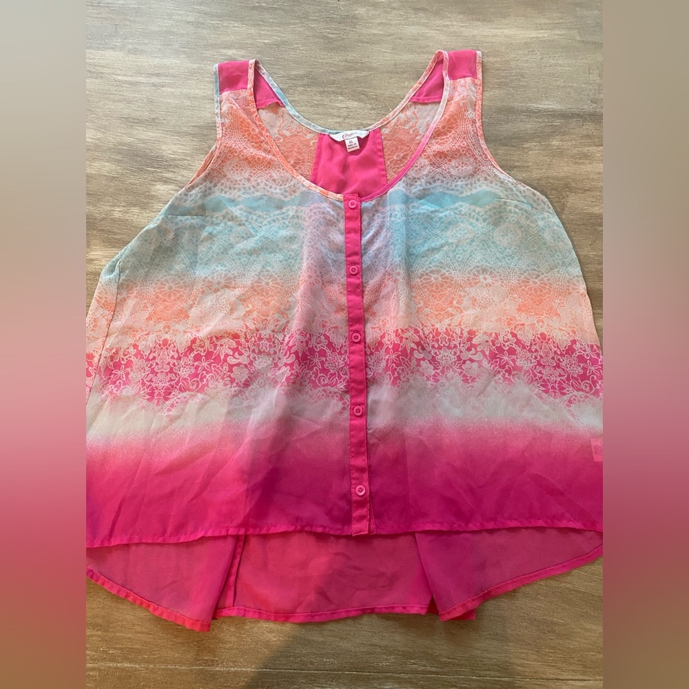 Sheer pink and blue top